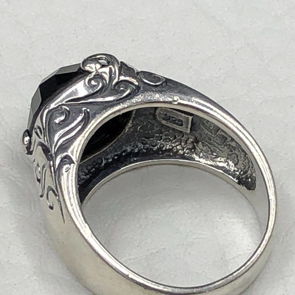 Black Onyx Ring Size 6 High Dome Checkerboard Cushion Cut 925 Sterling Silver - Picture 6 of 8